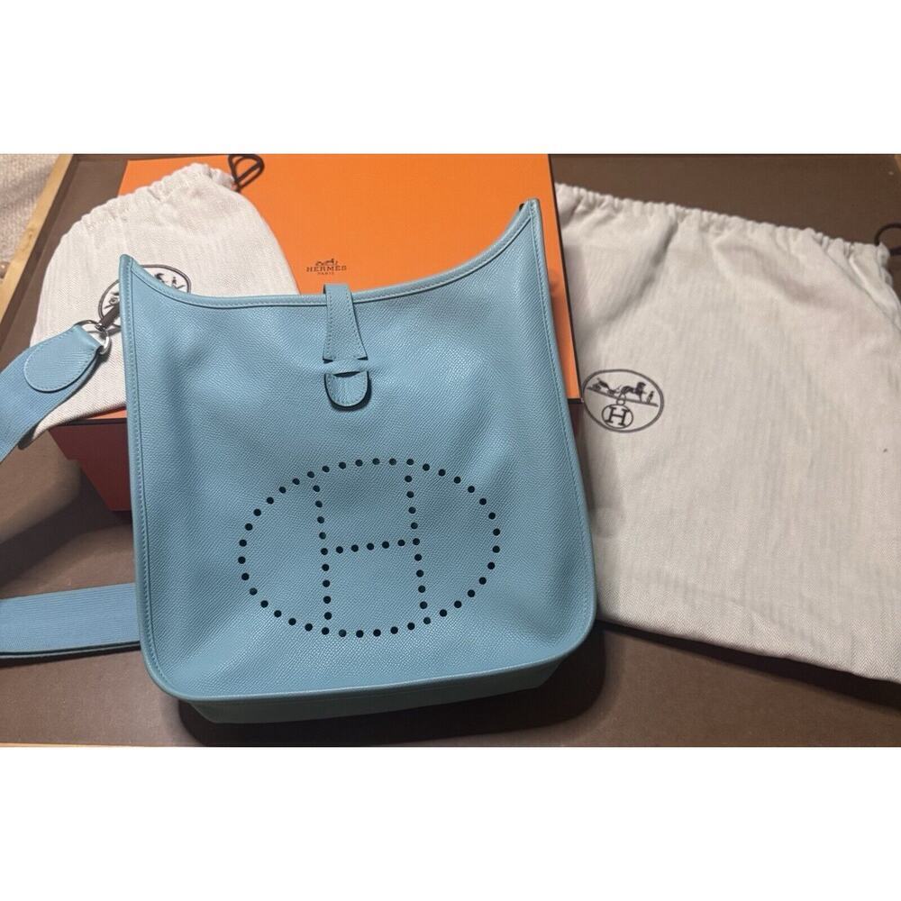 Hermes Evelyne III PM  blue Clemence Leather Crossbody With Dust bags Box COA